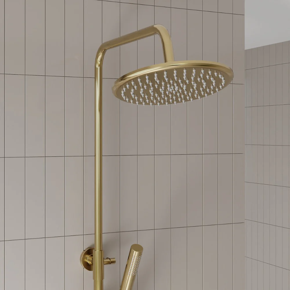 Core Brushed Brass Round Rigid Riser Shower - Image 3