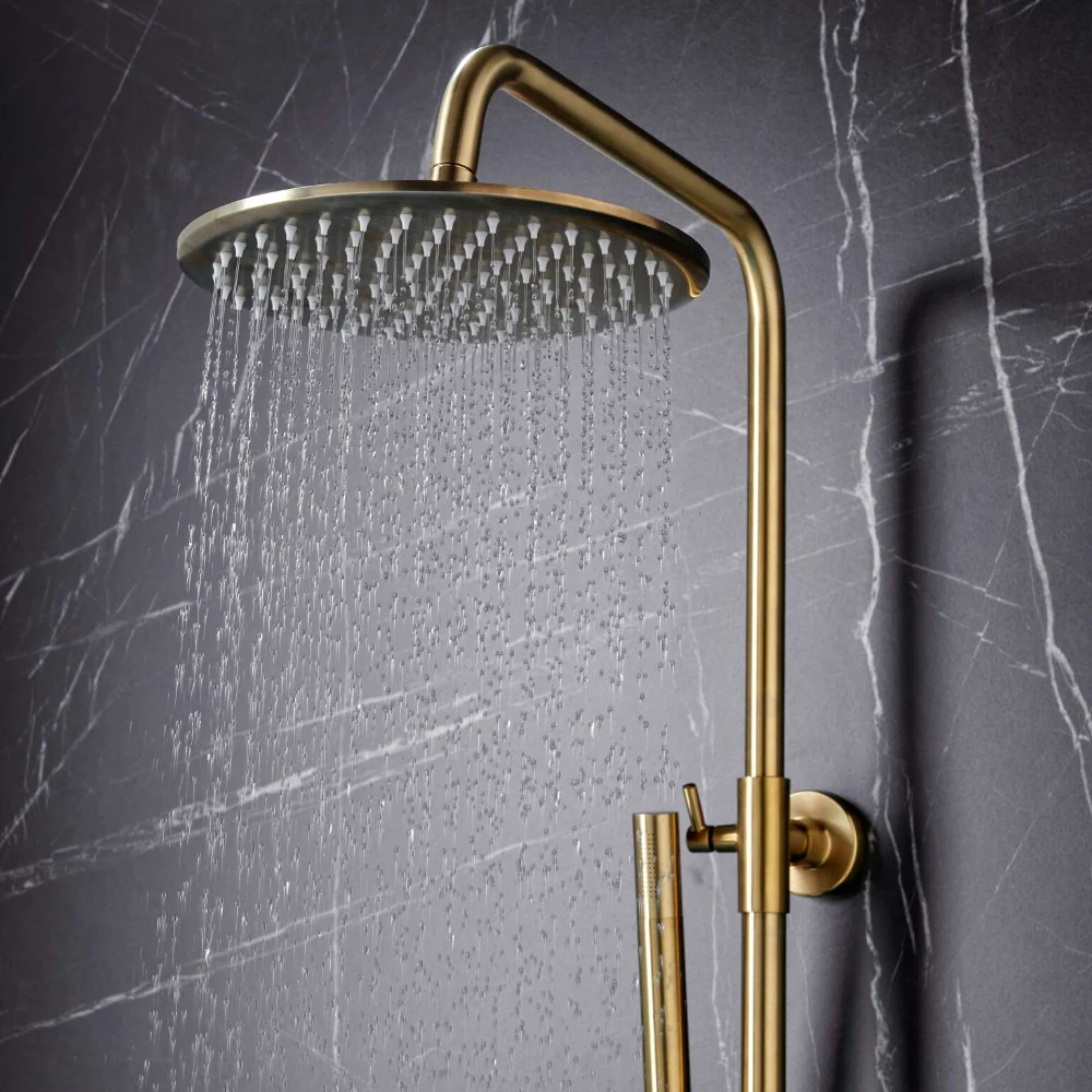 Core Brushed Brass Round Rigid Riser Shower - Image 5