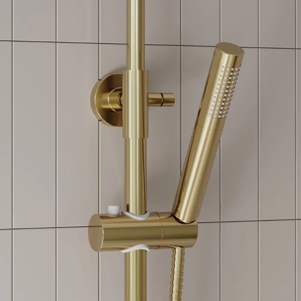 Core Brushed Brass Round Rigid Riser Shower - Image 6