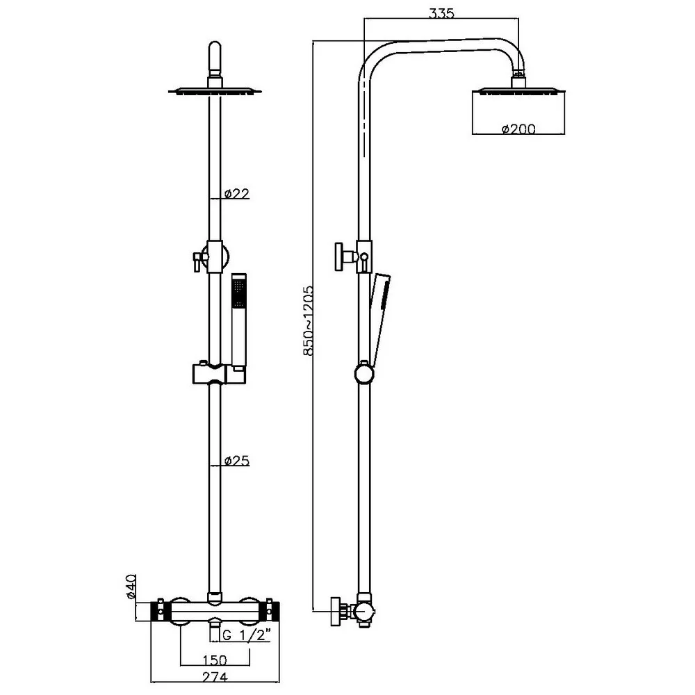 Core Brushed Bronze Round Rigid Riser Shower - Image 6