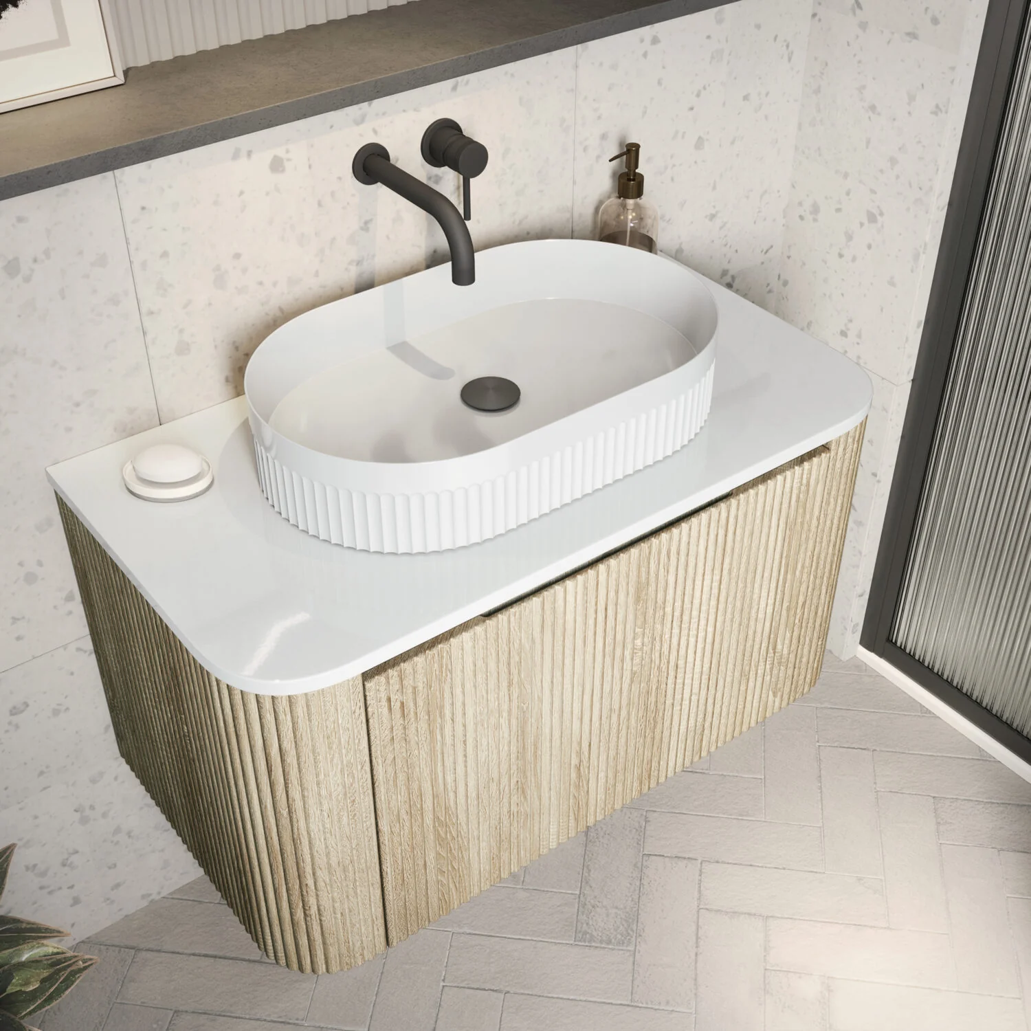 Scudo Fluted Oval 575mm Countertop Basin - Image 3