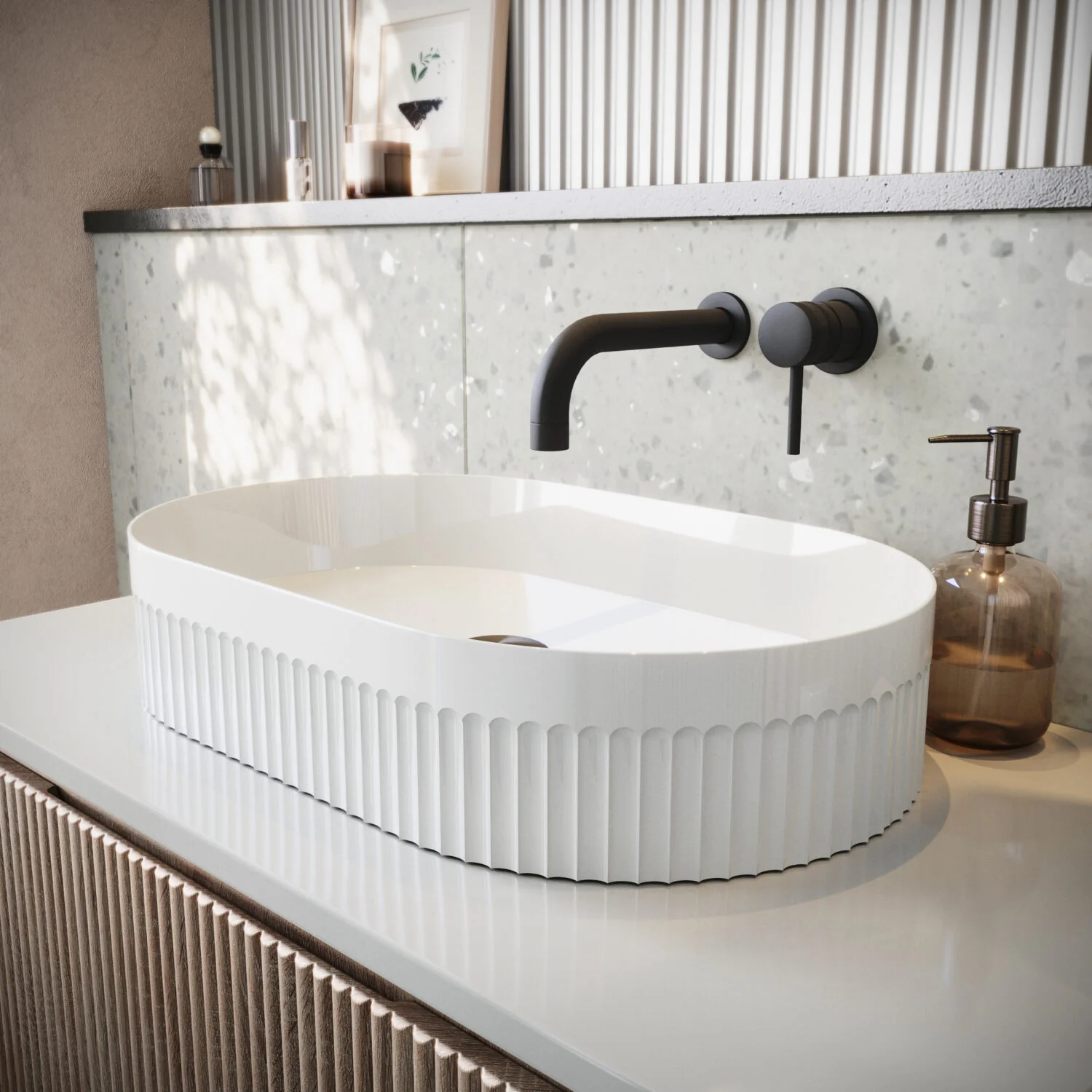 Scudo Fluted Oval 575mm Countertop Basin - Image 4