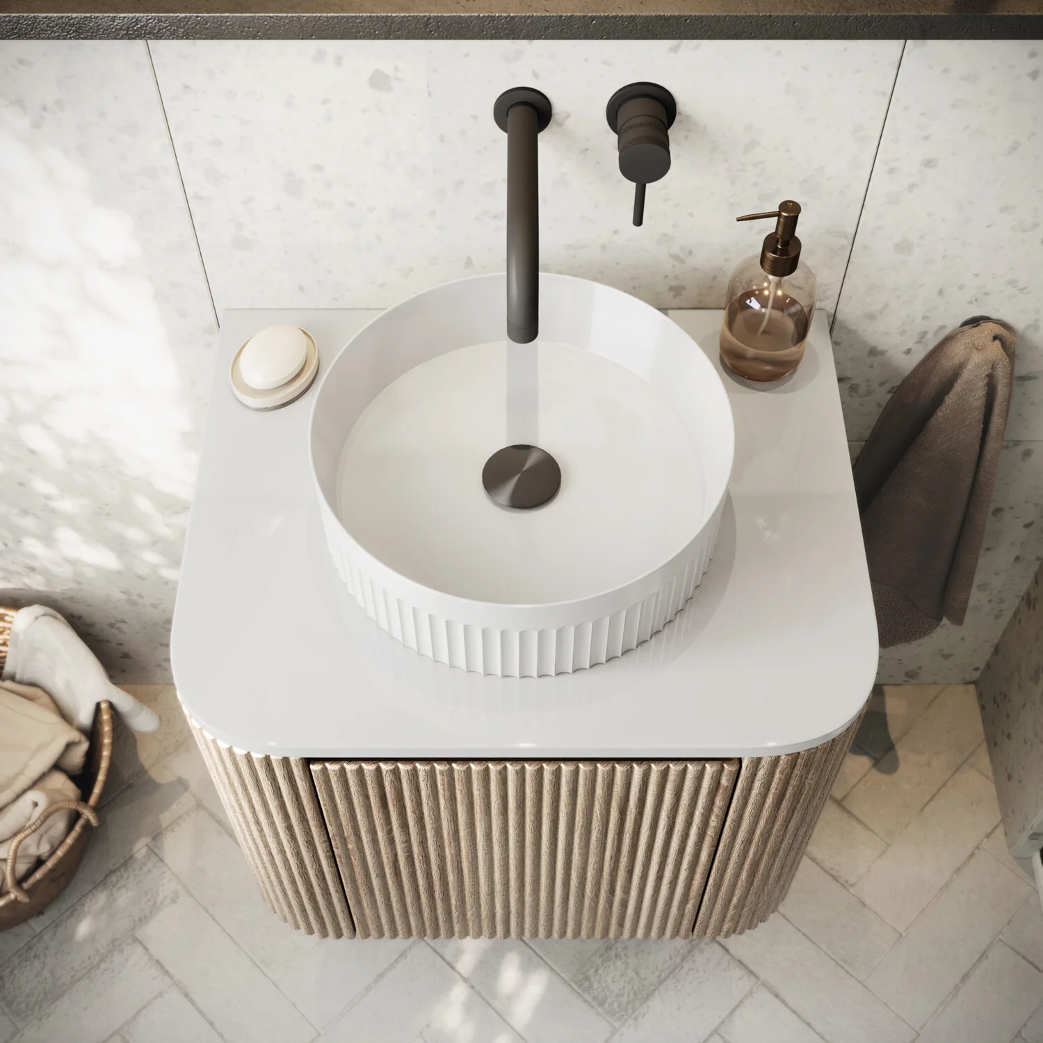 Scudo Fluted Round 360mm Countertop Basin - Image 3