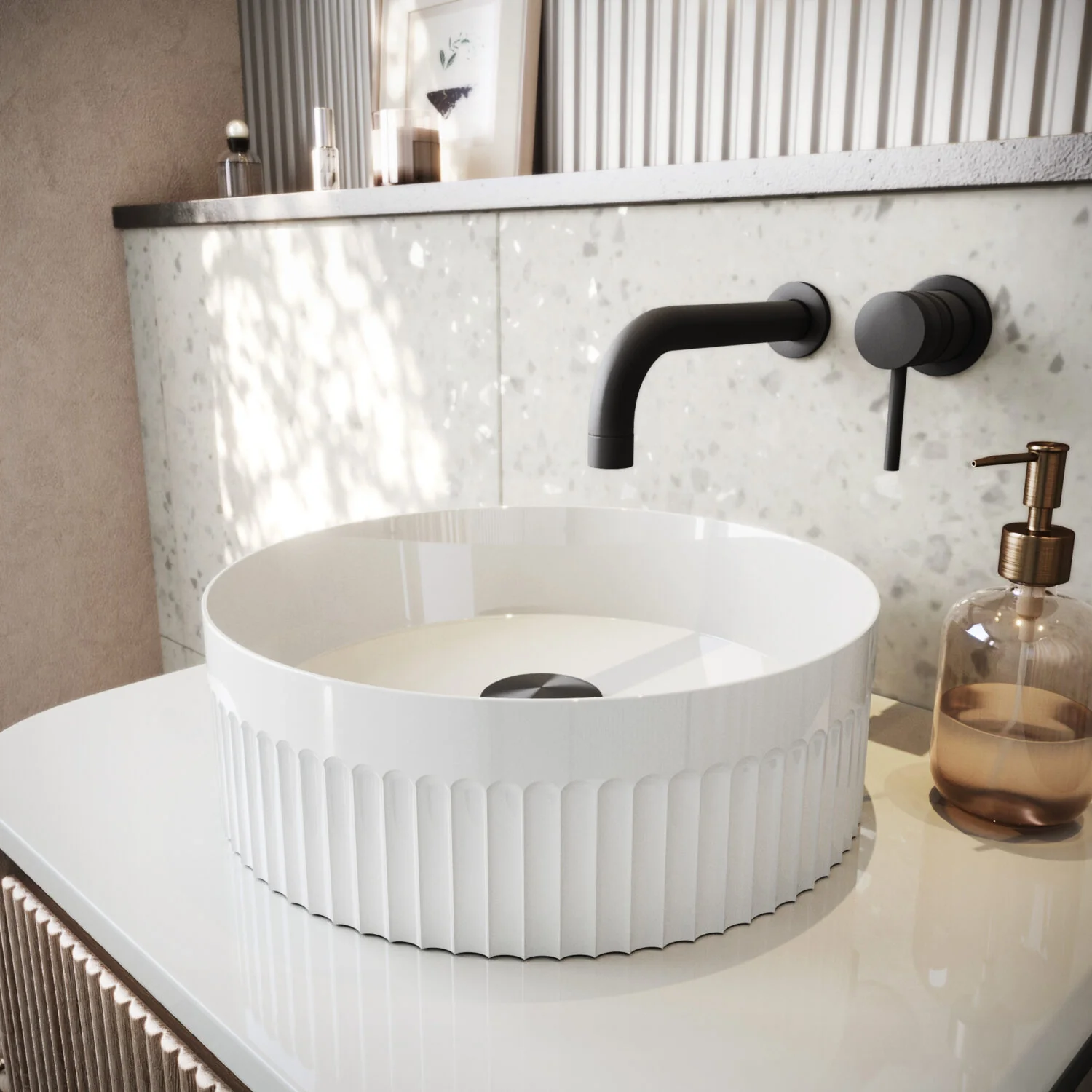 Scudo Fluted Round 360mm Countertop Basin - Image 4